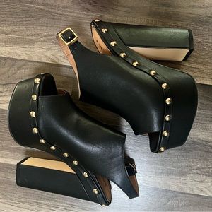 JUSTFAB studded black platform sandals - clog style.